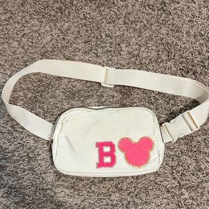 Cream Belt Bag with Pink B and Minnie Mouse Patch k